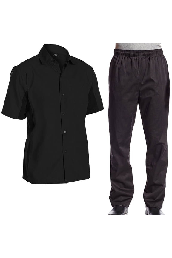Combo Pack, Cool Breeze Cook Shirt and Elastic Waist Chef Pants, Black, 3XL