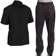 Chef Code Combo Pack, Cool Breeze Cook Shirt and Elastic Waist Chef Pants, Black, 3XL