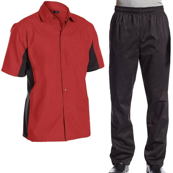 Chef Code Combo Pack, Cool Breeze Cook Shirt and Elastic Waist Chef Pants, Red/Black, 3XL