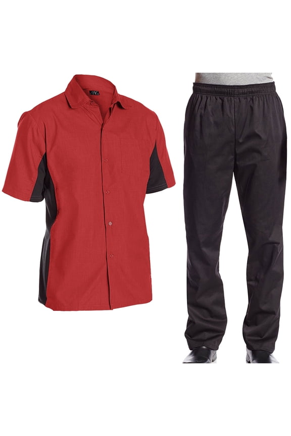 Combo Pack, Cool Breeze Cook Shirt and Elastic Waist Chef Pants, Red/Black, 3XL