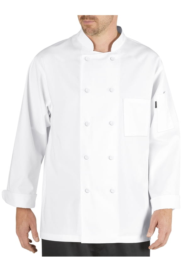 Cool Breeze Chef Coat with Long-Sleeves and Mesh Vent Inlay, White, L