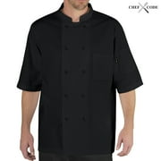 Chef Code Cool Breeze Chef Coat with Short-Sleeves and Mesh Vent Inlay, Black, 5XL