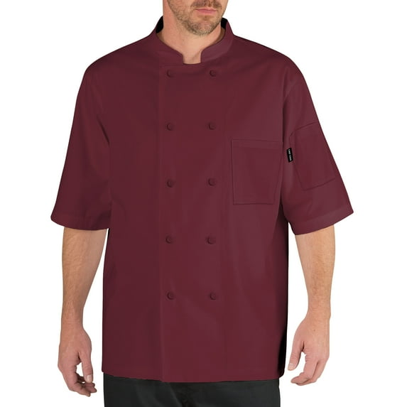 Chef Code Cool Breeze Chef Coat with Short-Sleeves and Mesh Vent Inlay, Burgundy, S