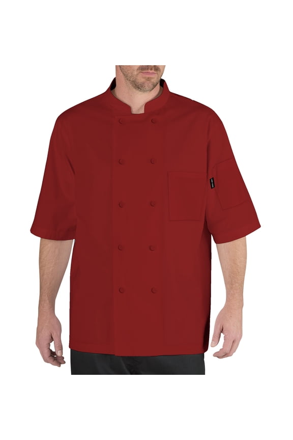 Cool Breeze Chef Coat with Short-Sleeves and Mesh Vent Inlay, Red, Large