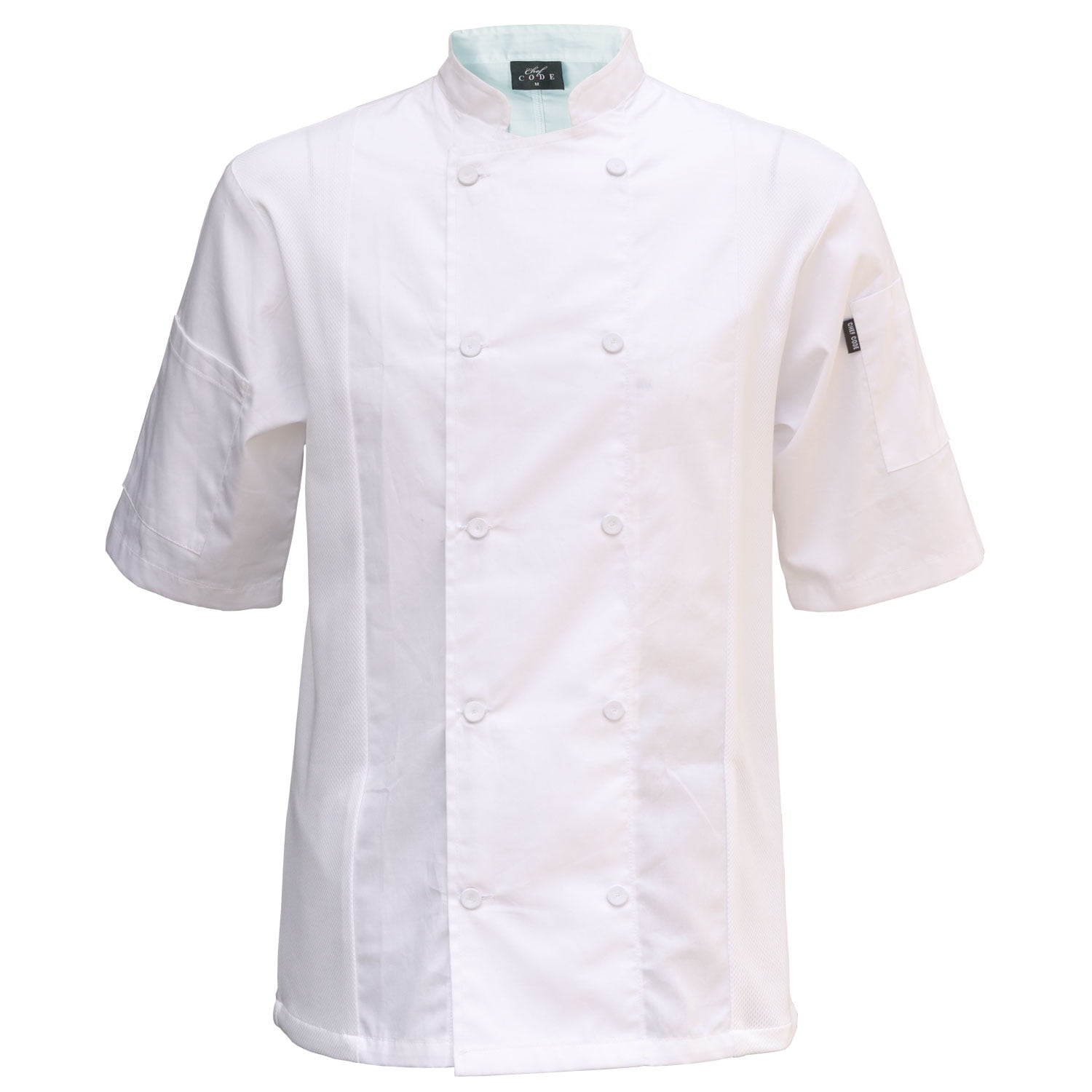 Men's White Short Sleeve Mesh Inset Chef Coat
