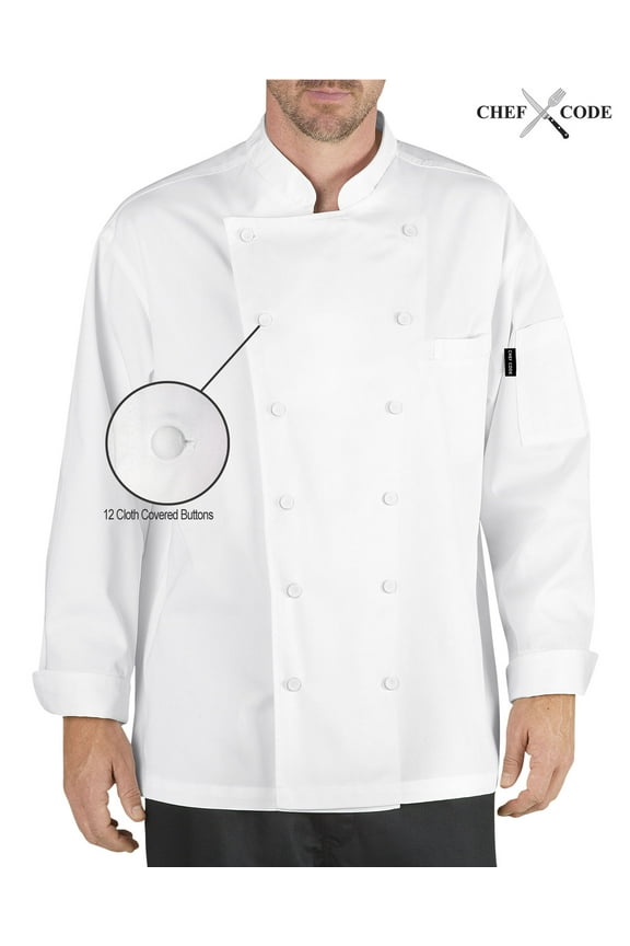 Executive Chef Coat Unisex with Cloth Covered Buttons, White, 2XL