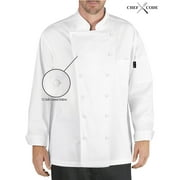 Chef Code Executive Chef Coat Unisex with Cloth Covered Buttons, White, M