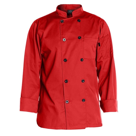 Chef Code Men's 10 Pearl Button Classic Chef Coat, red, x-small
