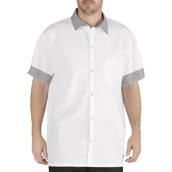 Chef Code Men’s Work Shirt with Snap Buttons and Chest Pocket, White/Houndstooth, XL