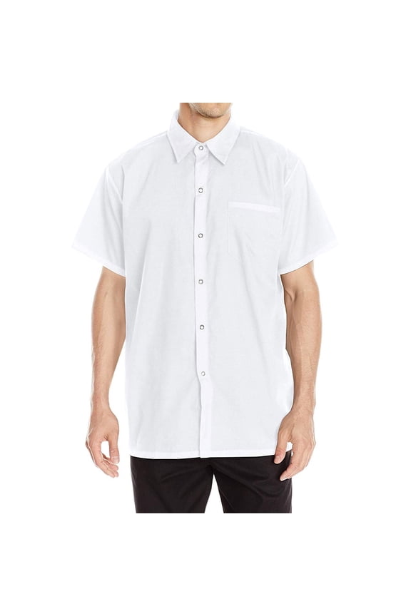 Men’s Work Shirt with Snap Buttons and Chest Pocket, White, L