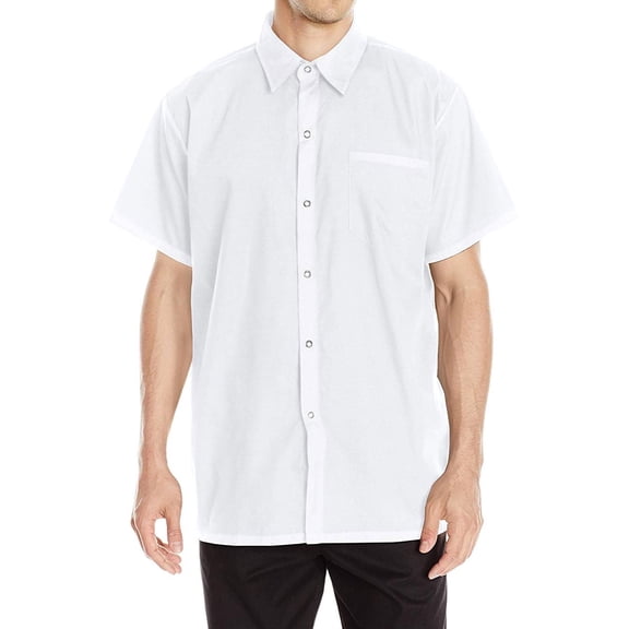 Chef Code Men’s Work Shirt with Snap Buttons and Chest Pocket, White, S