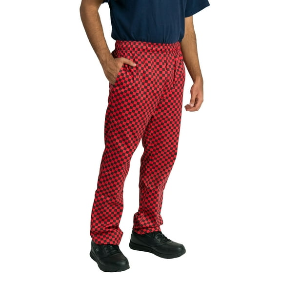 Chef Code Modern Fit Chef Pants with Zipper Fly, Checkered Red/Black, L