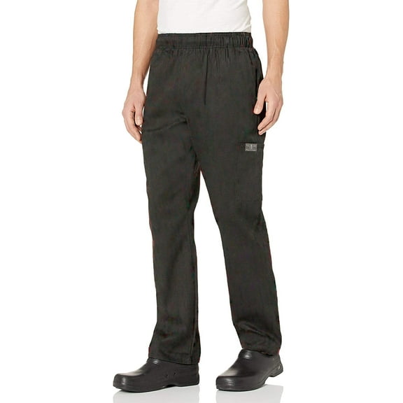 Chef Code Modern Fit Unisex Cargo Chef Pants, Elastic Waist, Black, L