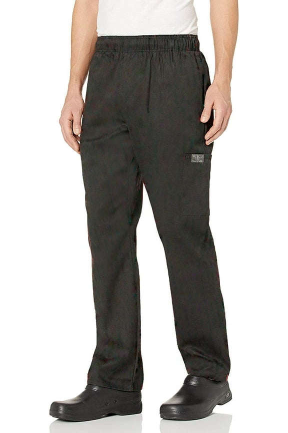 Modern Fit Unisex Cargo Chef Pants, Elastic Waist, Black, L
