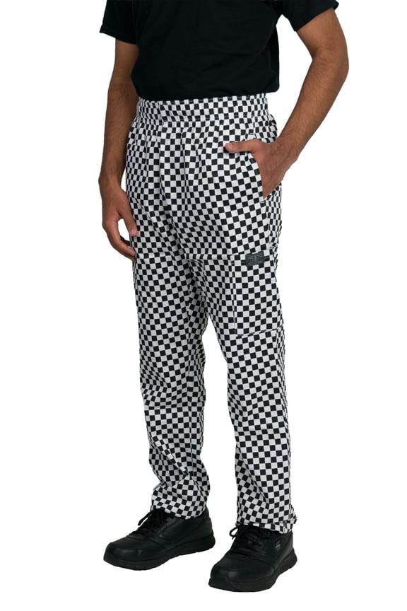 Modern Fit Unisex Cargo Chef Pants, Elastic Waist, Checkered White, XS