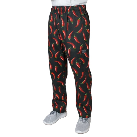 Chef Code Modern Fit Unisex Cargo Chef Pants, Elastic Waist, Chili Peppers, X-Large