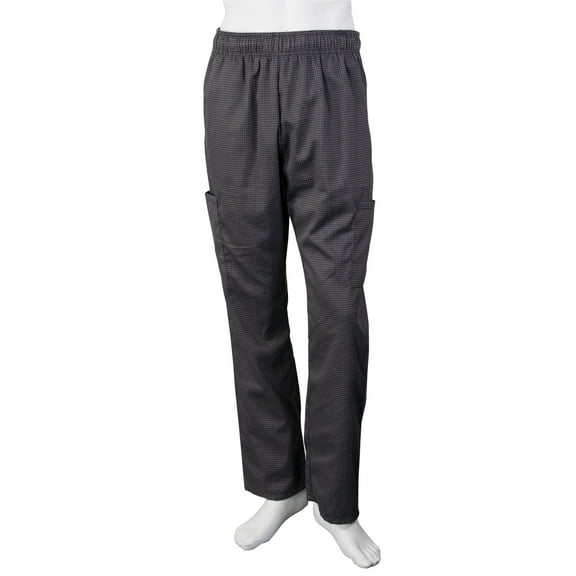 Chef Code Modern Fit Unisex Cargo Chef Pants, Elastic Waist, Houndstooth Charcoal, M