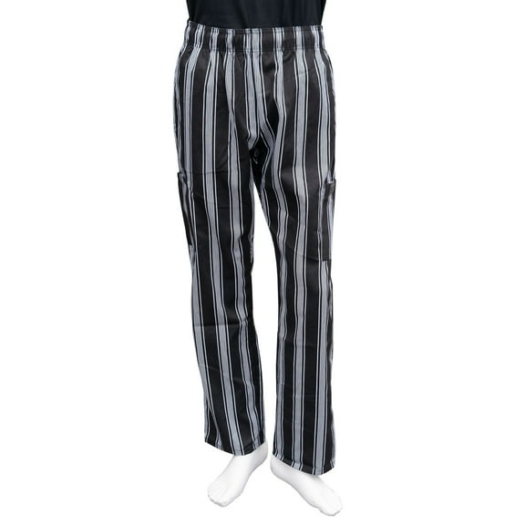 Chef Code Modern Fit Unisex Cargo Chef Pants, Elastic Waist, Triple Stripe Black/White, S