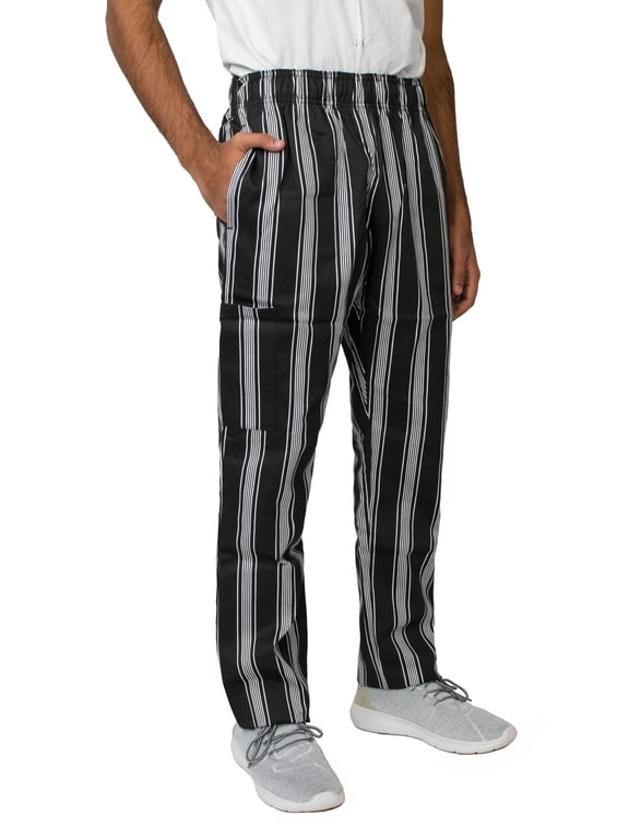 Modern Fit Unisex Cargo Chef Pants, Elastic Waist, Triple Stripe Black/White, XL