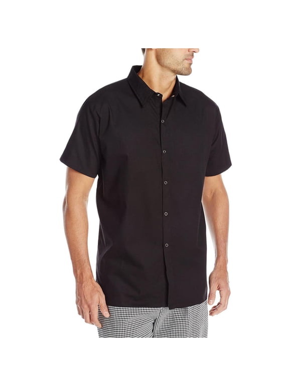 Plain Front Cook Shirt with Snap Buttons, Black, 4XL
