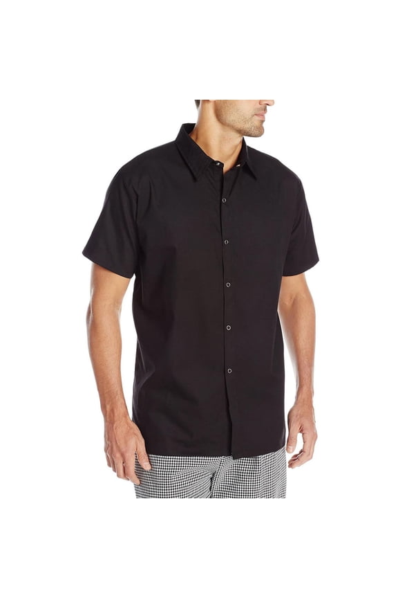 Plain Front Cook Shirt with Snap Buttons, Black, 4XL