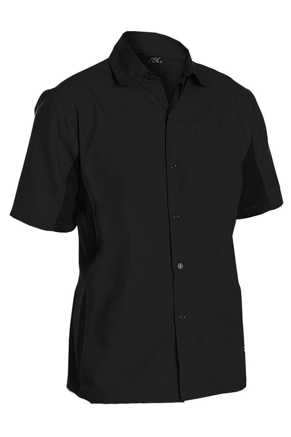 Utility Work Shirt with Button Front and Vent Side Panels, Black, M