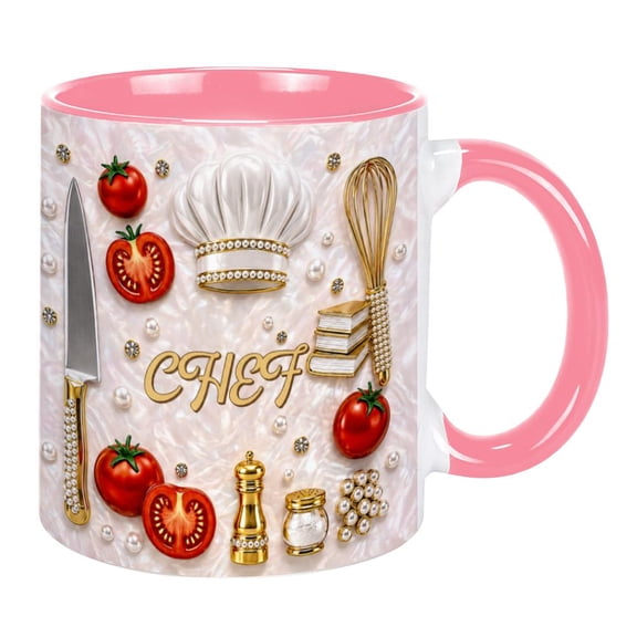 Chef Coffee Mug Kitchen Cooking Themed Ceramic Cup with Handle, 2D Print with 3D Visual Effect Decorative Drinkware for Home Office Use, Ideal Gift for Chefs Bakers Cooking Enthusiasts