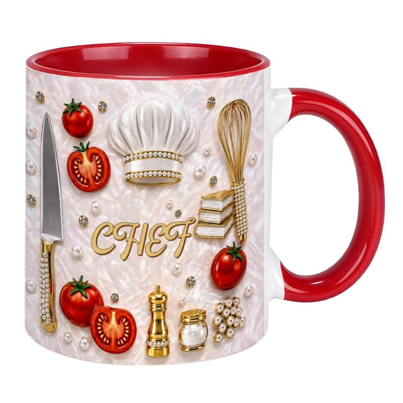 Chef Coffee Mug Kitchen Cooking Themed Ceramic Cup with Handle, 2D Print with 3D Visual Effect Decorative Drinkware for Home Office Use, Ideal Gift for Chefs Bakers Cooking Enthusiasts