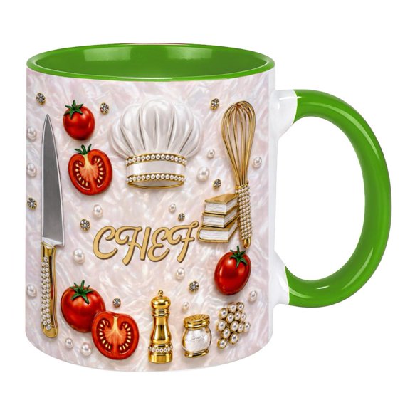Chef Coffee Mug Kitchen Cooking Themed Ceramic Cup with Handle, 2D Print with 3D Visual Effect Decorative Drinkware for Home Office Use, Ideal Gift for Chefs Bakers Cooking Enthusiasts