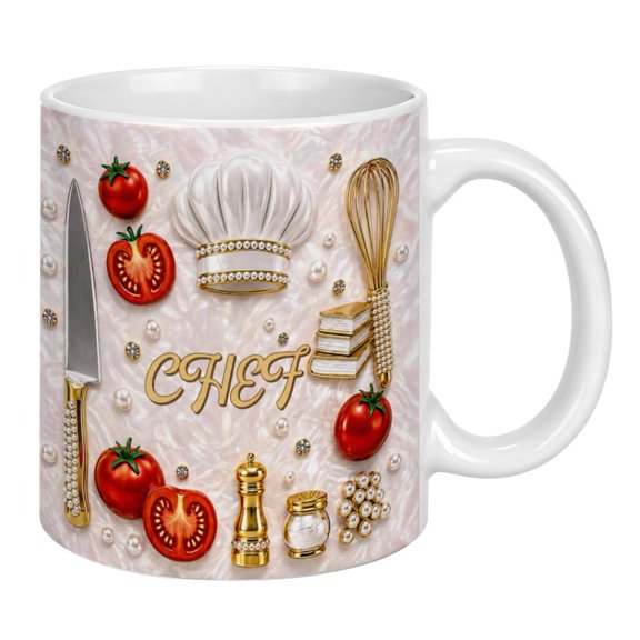 Chef Coffee Mug Kitchen Cooking Themed Ceramic Cup with Handle, 2D Print with 3D Visual Effect Decorative Drinkware for Home Office Use, Ideal Gift for Chefs Bakers Cooking Enthusiasts
