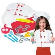Chef Costume for Kids Ages 3-6 | 21-Piece Kids' Dress Up & Pretend Play Set Includes Jacket, Hat, Apron, Bowl, 2 Eggs, Utensils, Cookie Cutters, and More