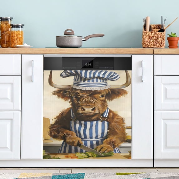 Chef Cow Dishwasher Magnet Cover Reuseable Refrigerator Magnet Cover Decal Kitchen Fridge Microwave Stickers Hoilday Party Decor 23 x 26 inch
