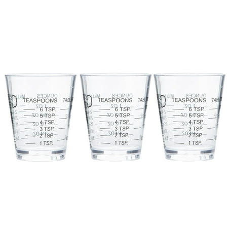 Chef Craft 1oz Plastic Measuring Cup Shot Glass Measurer - Measure in Oz, Tsp, Tbsp or mL 3 Pack