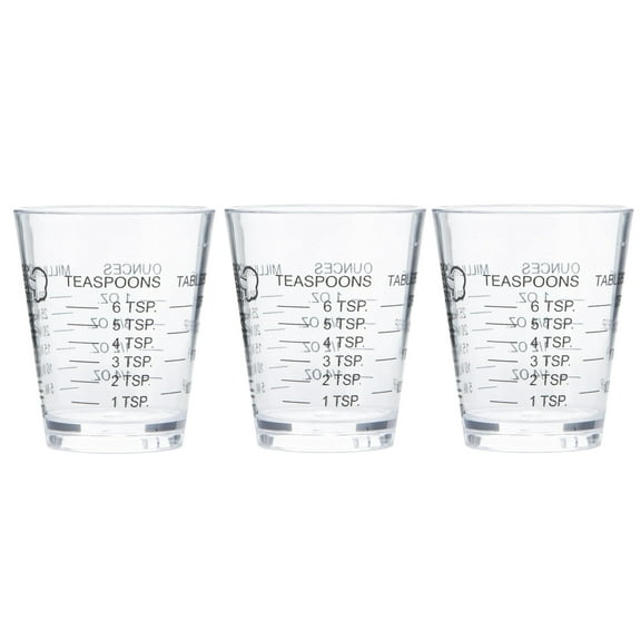 Chef Craft 1oz Plastic Measuring Cup Shot Glass Measurer - Measure in Oz, Tsp, Tbsp or mL 3 Pack