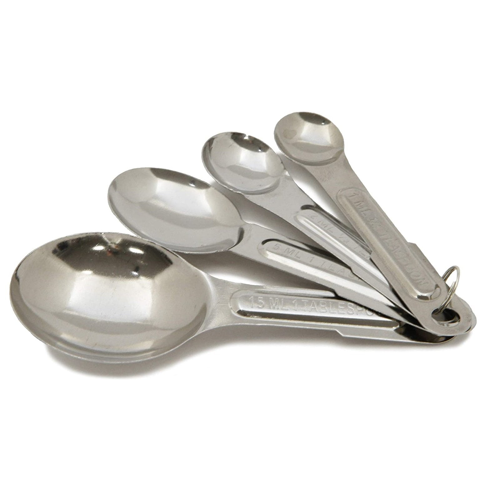 Set of 4 Stainless Steel Nesting Measuring Spoons w/Ring Y.H. 1/4 1/2 1tsp  1T