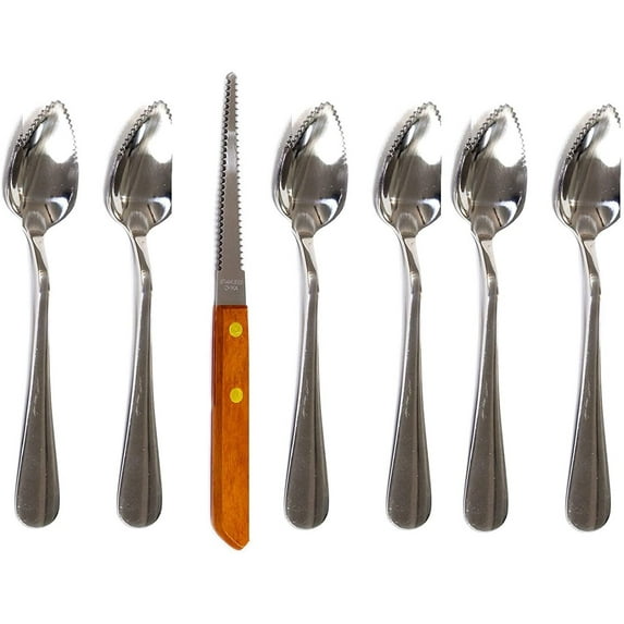 Chef Craft Grapefruit Spoon And Knife Set, 6 Stainless Steel Serrated Spoons & 1 Grapefruit Knife