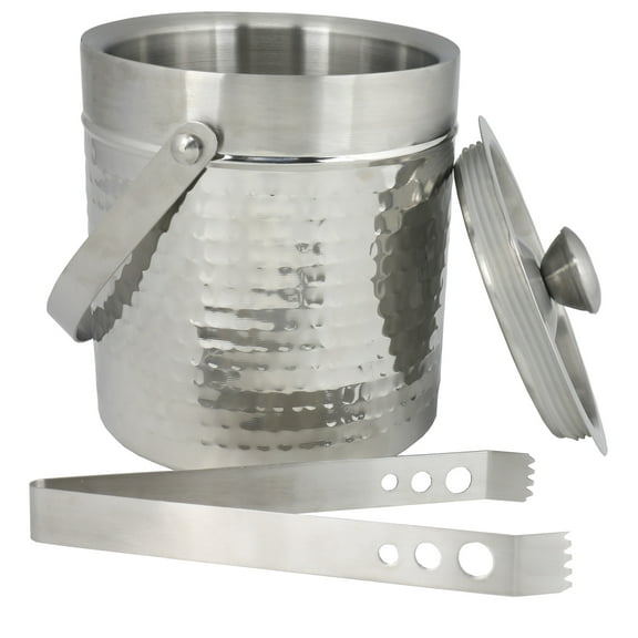 Chef Craft Hammered Double Walled Ice Bucket, 2 Quart Volume Capacity, Stainless Steel