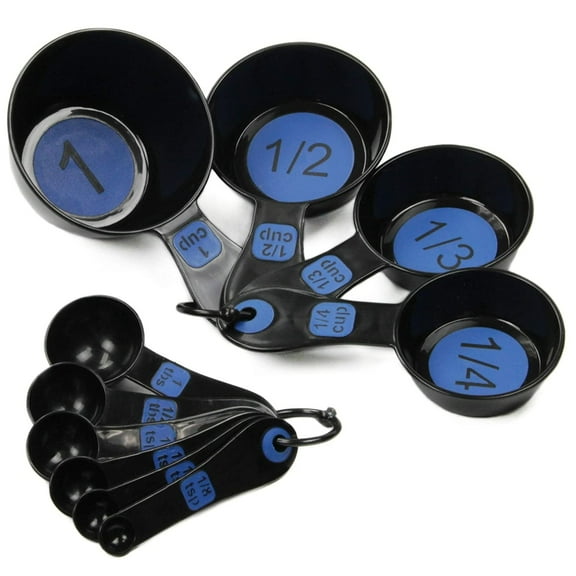 Chef Craft Measuring Cup and Spoon Set 10 Piece Easy to Read Plastic Black Blue, 2-Pack