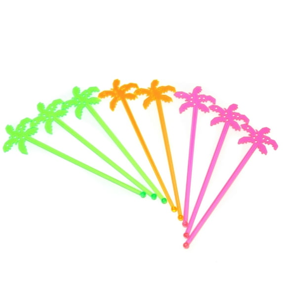Chef Craft Palm Tree Stirrer Straws, 7 inches in Length 8 Piece Set, Neon