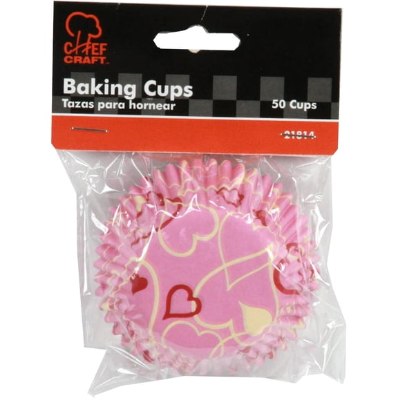 Chef Craft Paper Patterned Cupcake Liners, 50 Count, Pink/White/Red