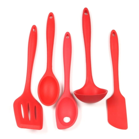 Chef Craft Premium 5-Piece Silicone Kitchen Utensil Set – Heat-Resistant, Non-Stick Safe, Red