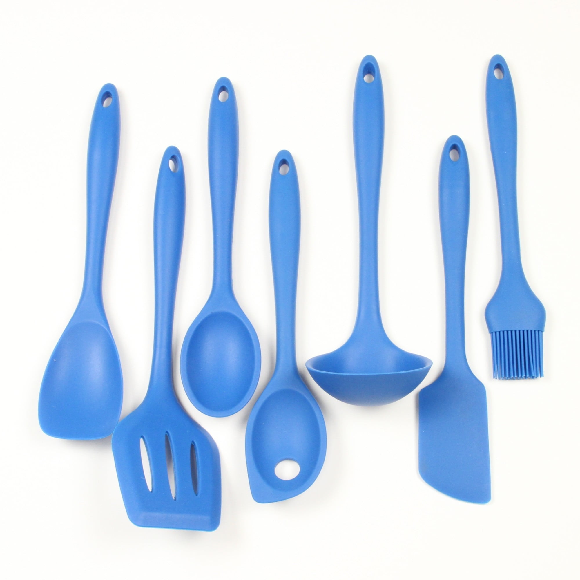 Blue Silicone 7 Piece Cooking Utensil Set with Stainless Steel Core