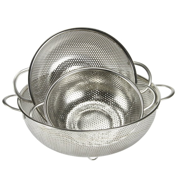 Chef Craft Select Microperforated Colander, 1.5 Quart, 2.5 Quart, and 5 Quart 3 Piece Set, Stainless Steel