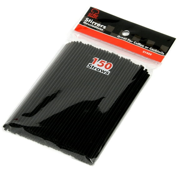 Chef Craft Select Plastic Cocktail or Coffee Stirrer Straws, 5 inch 150 Piece Set, Black