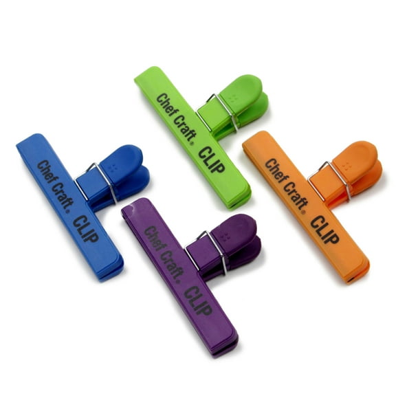 Chef Craft Select Plastic Large Bag Clip Set, 6 inch 4 Piece Set, Green/Orange/Purple/Blue