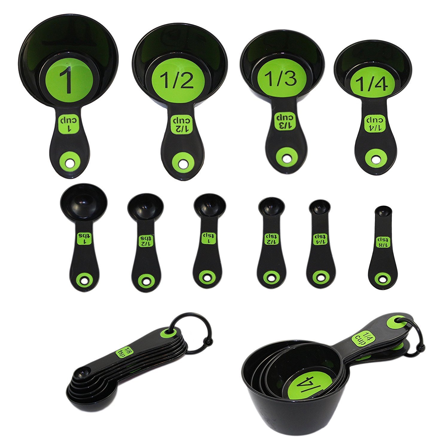 Chef Craft Set of 10 Piece Plastic Measuring Spoons and Measuring Cups (Black & Green) - image 1 of 2