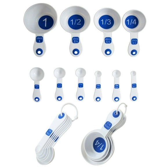Chef Craft Set of 10 Piece Spoons and Measuring Cups White & Blue, Silver