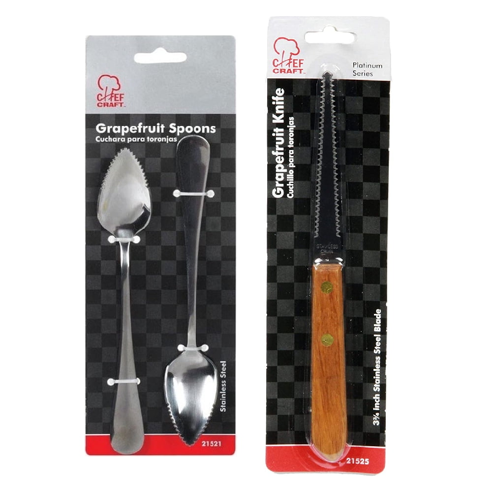 Chef Craft Set of 2 Grapefruit Spoons and 1 Grapefruit Knife, Stainless