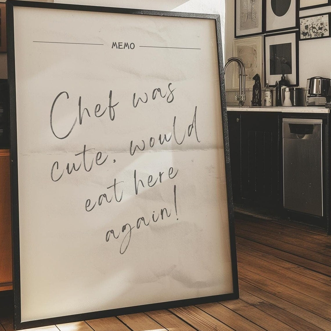Chef's Notes Chef Was Cute Would Eat Here Again,Vintage Chef Art Print,Retro Kitchen ...