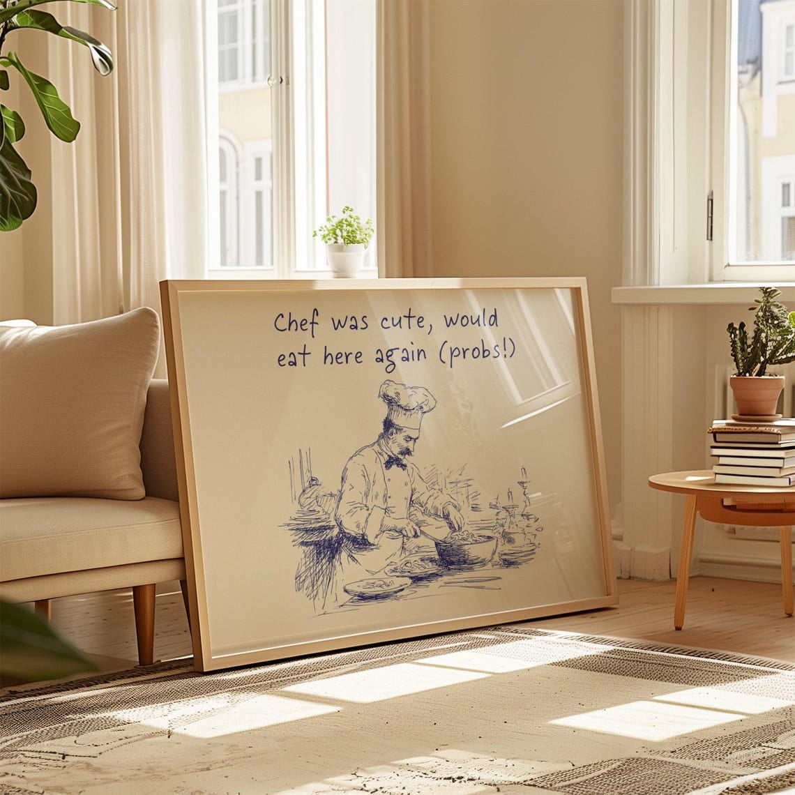 chef was cute aesthetic kitchen print retro wall art... Chef Was Cute Would Eat Here Again Poster Kitchen Wall Art Blue Vintage ...
